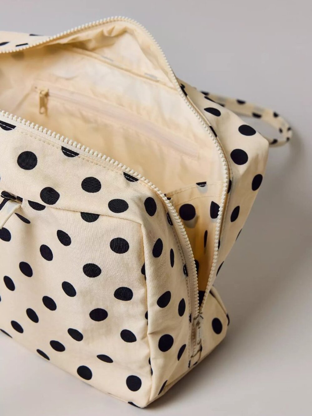 NWT Baggu Medium Nylon Bowler Bag - Cream w/ Black Polka Dot - Picture 7 of 8